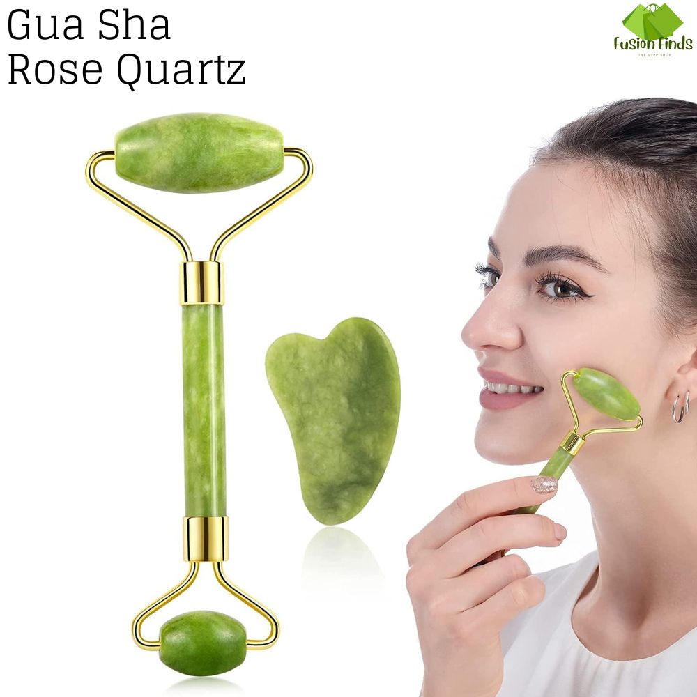 Original Rose Quartz Gua Sha stone & Jade Roller