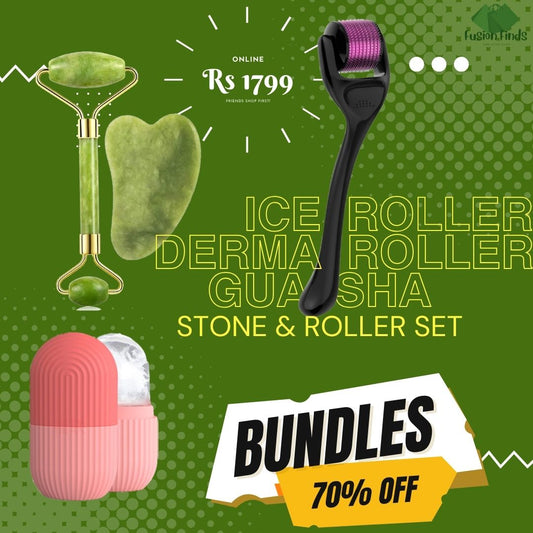 GUA SHA Roller and Stone + Ice Roller + Derma Roller BUNDLE